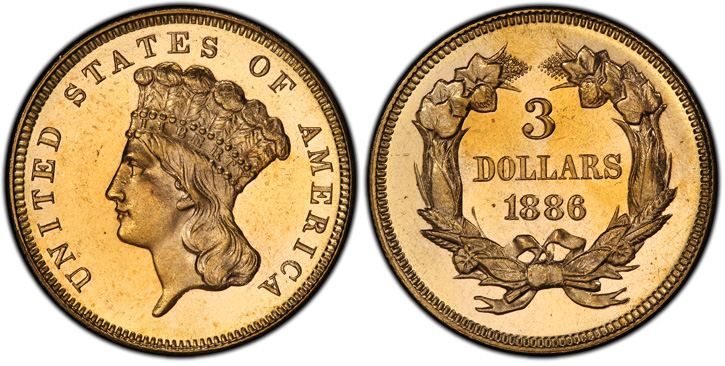 1886 Three-Dollar Gold Piece. MS-65 (PCGS).